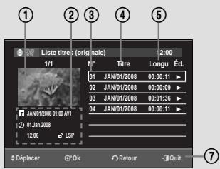 1 2 3 4 5 Liste Itres (originale) 1/1 N° Titre Longu Éd. 01 JAN/01/2008 06:06:11 02 JAN/01/2008 06:06:09 03 JAN/01/2008 06:07:36 04 JAN/01/2008 06:06:11 JAN/01/2008 01:06:01 01.Jan.2008 12:06 LSP Displacer Ok Return Quit ⑦
