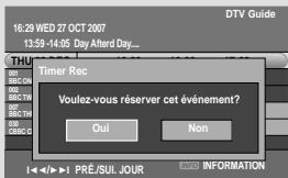 16:29 WED 27 OCT 2007 13:59-14:05 Day Afterd Day... Timer Rec Voulez-vous réserver cet événement? Oui Non PRÉ/SUI JOUR INFORMATION
