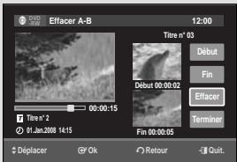 Efficacer A-B 12:00 Tilre n° 03 Debut Fin Efficacer Terminer Tilre n° 2 01.Jan.2008 14:15 Fin 00:00:05 Displacer OK Exit Return Quit.