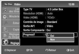 SAMSUNG DVD-VR475A - Permet de régler ou non la sortie des signaux vidéo depuis les prises sortie vidéo composante. - 1