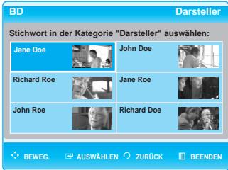 SAMSUNG BD-P1000 - Drücken Sie die Taste , um die Option „Darsteller" auszuwahlen. Drücken Sie danach auf OK. - 1