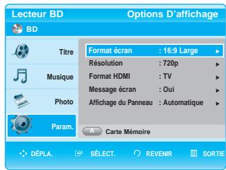 SAMSUNG BD-P1000 - Configuration des options d'affichage/de sortie video - 2