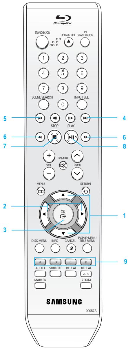 SAMSUNG BD-P1000 - Boutons de la télécommande servant à la lecture de CD audio (CD-DA)/MP3 - 1