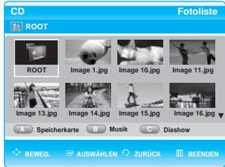 SAMSUNG BD-P1000 - Wahlen Sie mit den Tasten die Option Foto aus, und drücken Sie dann auf OK. Auf dem Bildschirm wird die Fotoliste angezeigt. - 1
