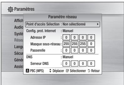 SAMSUNG HT-C6200 - Configuration de la connexion au réseau sans fil - manuelle - 1