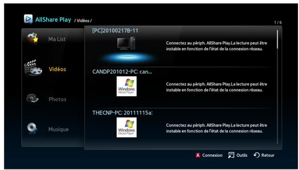 SAMSUNG BD-E8300 - Selectionner un péripérisque à partir de l'écran AllShare Play du lecteur - 1