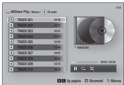 AllShare Play / Musica / CD audio 1/14 TRACK 001 02:38 TRACK 002 03:17 TRACK 003 05:21 TRACK 004 05:34 TRACK 005 02:54 TRACK 006 03:44 TRACK 007 04:07 TRACK 008 03:42 TRACK 009 03:15 TRACK 010 03:16 * TRACK 001 00:03 / 02:38 B Sp pagina Strumenti Ritorna