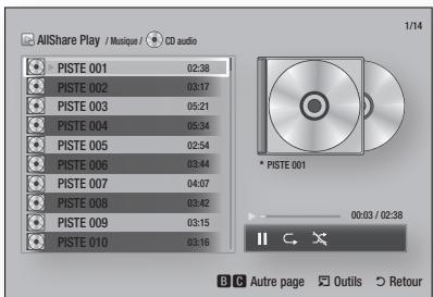 SAMSUNG BD-ES6000,  BDES6000 - Commandes de l'écran musique - 1
