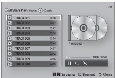 SAMSUNG BD-ES6000,  BDES6000 - Comandi della schermata Musica - 1