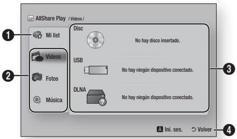 SAMSUNG BD-ES6000,  BDES6000 - Visión general de la pantalla de reproducción de AllShare - 1