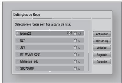 Definições de Rede Seleção o router sem fios a partir da lista. iptime23 ELT JSY KT_WLAN_C361 Mirhenge_edu S0070VOIP Actualizar WPS(PBC) Anterior Seguinte Cancelar
