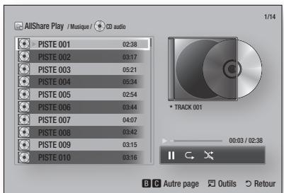 AllShare Play / Musique / CD audio PISTE 001 02:38 PISTE 002 03:17 PISTE 003 05:21 PISTE 004 05:34 PISTE 005 02:54 PISTE 006 03:44 PISTE 007 04:07 PISTE 008 03:42 PISTE 009 03:15 PISTE 010 03:16 * TRACK 001 00:03 / 02:38 B C Autre page Outils Retour