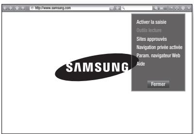 Activir la saisie Coutis lecture Sites approuvés Navigation privée activée Param. navigateur Web Aide Fermer
