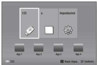 123 a Impostazioni App 1 App 2 App 3 App 4 123 Visual. dispos. Conferma