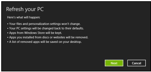 ACER ASPIRE SWITCH 11 SW5-111P-18K0 - Actualiser votre PC depuis la sauvégarde de récepération - 1