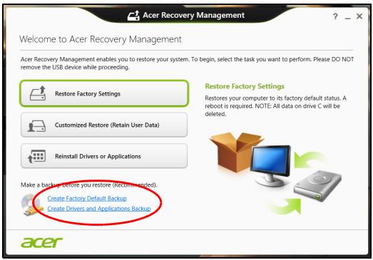 ACER ASPIRE SWITCH 11 SW5-111P-18K0 - Créer la sauvégarde des pilotes et des applications - 1