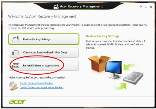 ACER ASPIRE SWITCH 11 SW5-111P-18K0 - Réinstaller les pilotes et les applications - 1