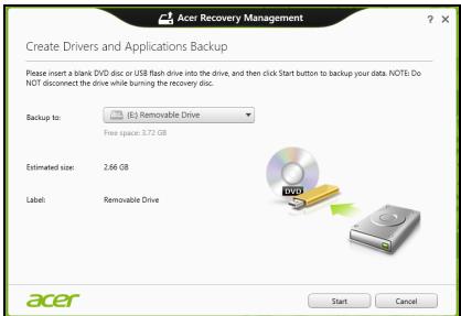 ACER ASPIRE V3-731G-B964G1TMAII - Kliknite Ustvari varnostno kopijo gonilnikov in aplikacij. - 1