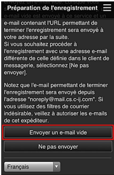 CANON MG 5750 - Dans l'écran Préparation de l'enregistrement, Sélectionnez Envoyer un e-mail vide - 1