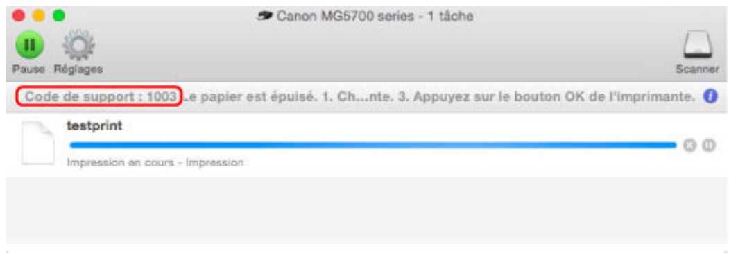 CANON MG 5750 - Lorsqu'un code support et un message s'affichent à l'écran : - 2