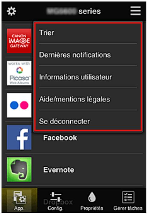 CANON MG2950 - Menu contextuel de droite - 1