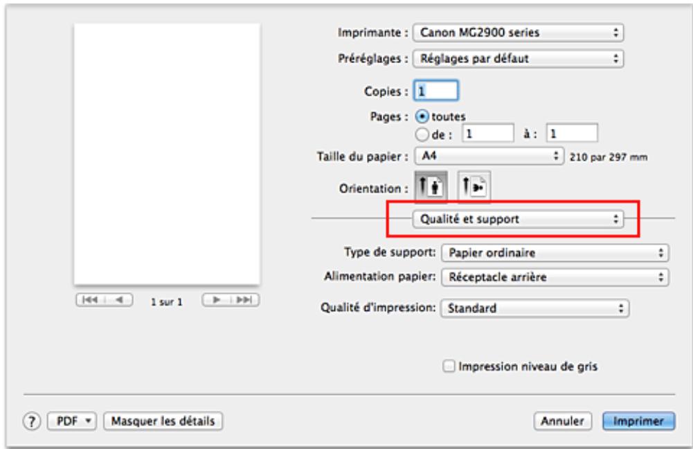CANON MG2950 - Sélectionnez Qualité et support dans le menu déroulant - 1