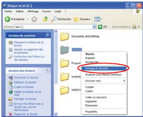 Disque local (C:) Fichier Edition Affichage Favorites Outils ? Précédente Rechercher Dossiers Adresse C:\Documents and Settings OUVRI Explorer Rechercher Gestion du système Masquer le contenu de ce lecliter Alputer ou supprimer des progratives Rechercher des fichiers ou des dossiers Gestion des fichiers Renommer ce dossier Déplacer ce dossier Copier ce dossier Publer ce dossier sur le Web Partager ce dossier Envoyer les fichiers de ce dossier par courier électronique Supprimer ce dossier Partage et securité... Analyser avec Norton AntiVirus Envoyer vers Coupler Copier Créer un raccouri Supprimer Renomiser Propriétés