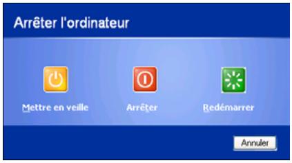 Arrêter l'ordinateur Mettre en veille Arrêter Redémarrer Annuler