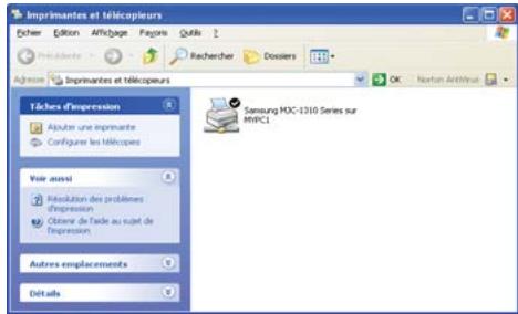 Imprimantes et télécapiers Echern Édition Affichage Fagons Optis ? Préduards Rechercher Dossiers Importe Imprimantes et télécapiers Tâches d'impression Ajuster une imprinante Configure les télécopes Voir aussi Résolution des problèmes impression Observe de l'aide au sujet de Impression Autres emplacements Détails Samsung MDC-1310 Series sur MPC1