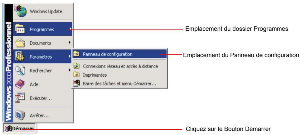 SAMSUNG NX30PRT000 - Emplacements du dossier Programmes et du Panneau de configuration - 1
