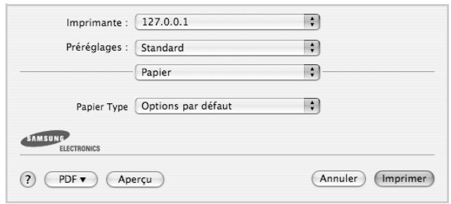 Imprimante : 127.0.0.1 Préréglages : Standard Papier Papier Type Options par défaut SAMSUNG ELECTRONICS ? PDF ▼ Aperçu Annuler Imprimer