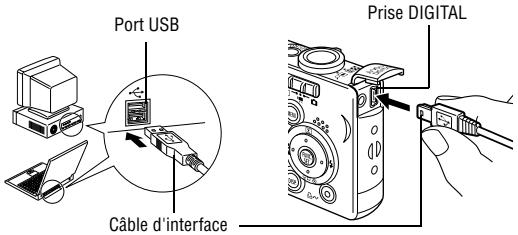 CANON DIGITAL IXUS 40 - Utilisez le câble d'interface fourni pour connecter le port USB de l'ordinateur à la prise DIGITAL de l'appareil. - 1