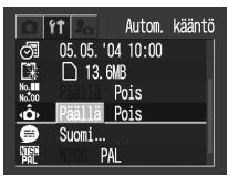 CANON DIGITAL IXUS IIS - Automaattisen kääntötoiminnon asettaminen - 2