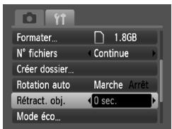 CANON IXUS 95 IS - Modification de l'intervalle de temps avant la rétraction de l'objetif - 1