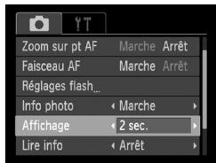 CANON POWERSHOT A800 - Modification de la durée d'affichage de l'image juste après la prise de vue - 1