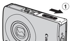 CANON DIGITAL IXUS 80 IS - Faites glisser le capot (①) pour l'ouvrir (②). - 1