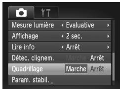 Mesure lumière Evaluative Affichage 2 sec. Lire info Arrêt Détec. clignem. Marche Arrêt Quadrillage Marche Arrêt Param. stabil...
