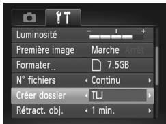 Luminosité Première image Marche Arrêt Formater... 7.5GB N° fichiers Continu Créer dossier TLJ Rétract. obj. 1 min.