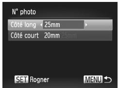N° photo Côté long 25mm Côté court 20mm 25mm SET Rogner MENU
