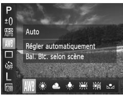 P ±0 ISO AVB16 AWB OFF L 2200 Auto Régler automatiquement Bal. Blc. selon scène AWB