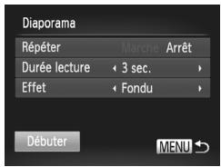 Diaporama Répéter Marche Arrêt Durée lecture 3 sec. Effet Fondu Débuter MENU