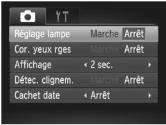 Réglage lampe Marche Arrêt Cor. yeux rges Marche Arrêt Affichage 2 sec. Détec. clignem. Marche Arrêt Cachet date Arrêt