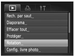 Rech. par saut... Diaporama... Effacer tout... Protéger... Rotation... Config. livre photo...