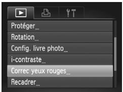 Protéger... Rotation... Config. livre photo... i-contraste... Correc yeux rouges... Recadrer...