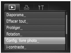 Diaporama... Effacer tout... Protéger... Rotation... Config. livre photo... i-contraste...