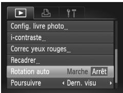 Config. livre photo... i-contraste... Correc yeux rouges... Recadrer... Rotation auto Marche Arrêt Poursuivre Dern. visu