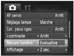 AF servo Réglage lampe Cor. yeux rges i-contraste Mesure lumière Affichage Marche Arrêt Marche Arrêt Marche Arrêt Arrêt Evaluative 2 sec.