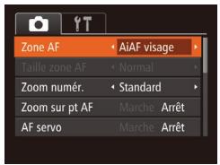 Zone AF Taille zone AF Zoom numér. Zoom sur pt AF AF servo AiAF visage Normal Standard Marche Arrêt Marche Arrêt