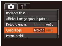 Réglages flash... Afficher l'image après la prise... Détec. clignem. Marche Arrêt Quadrillage Marche Arrêt Param. stabil...