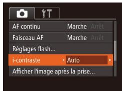 AF continu Marche Arrêt Faisceau AF Marche Arrêt Réglages flash... i-contraste Auto Afficher l'image après la prise...